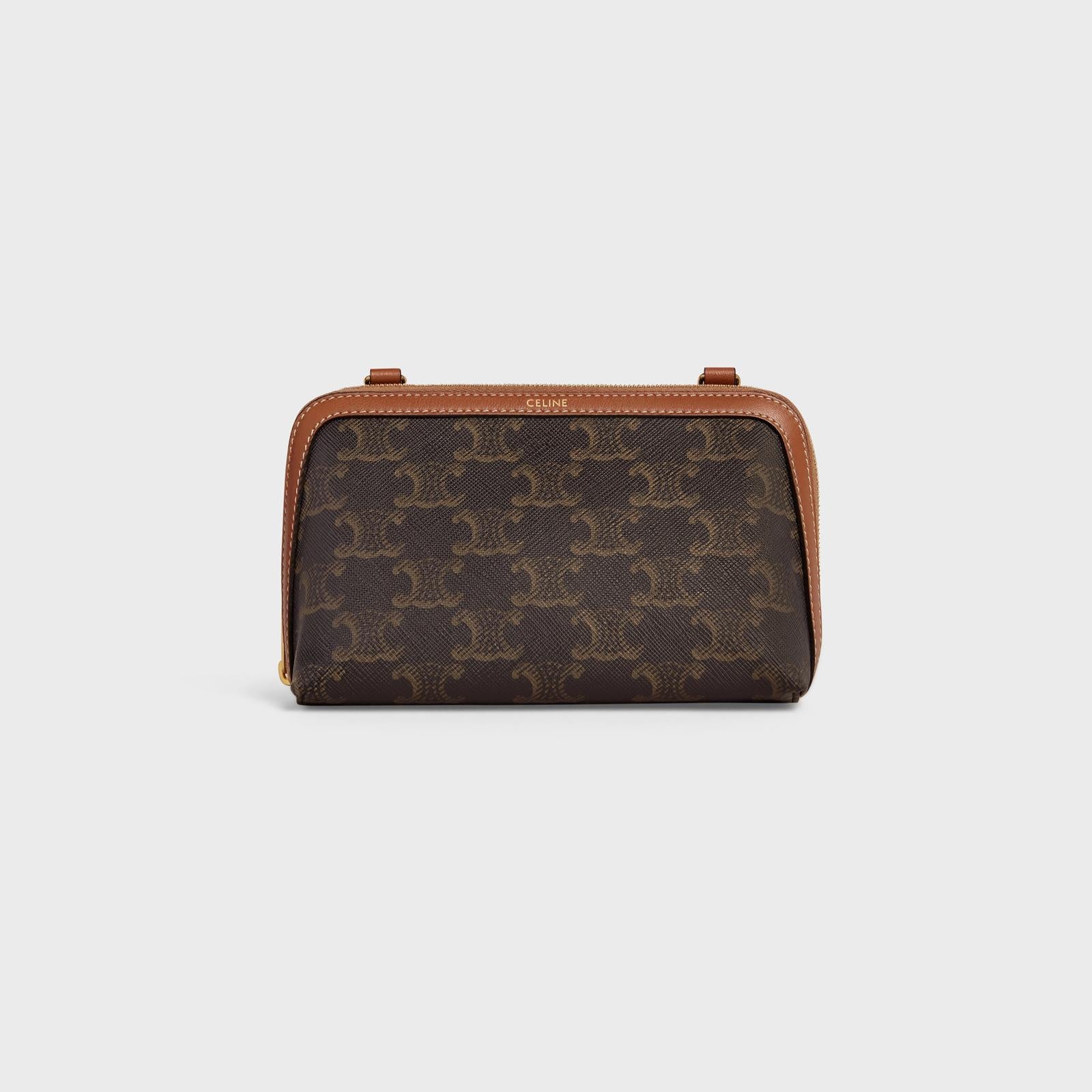 Pochette con Catena in Tela e Pelle di Agnello