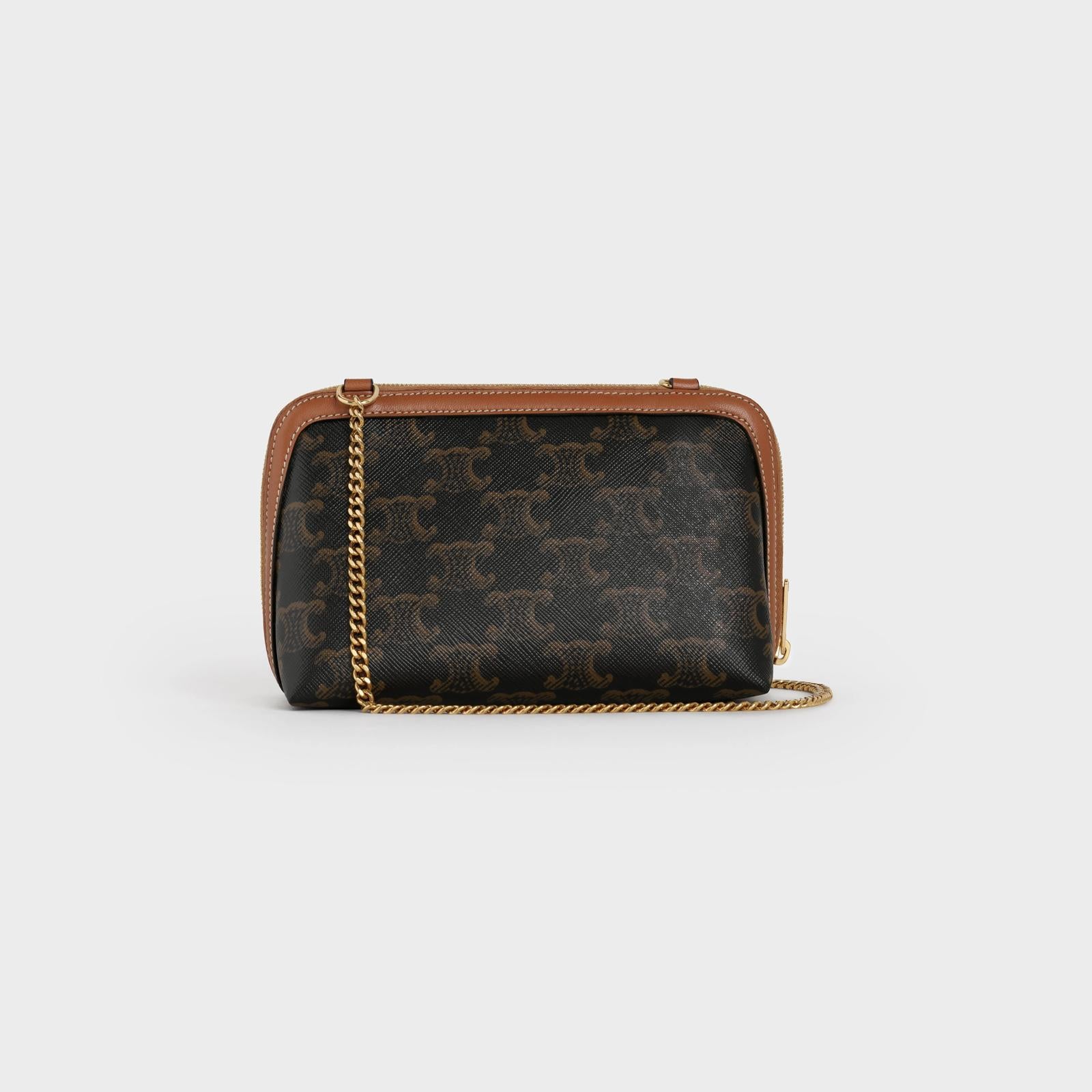 Pochette con Catena in Tela e Pelle di Agnello