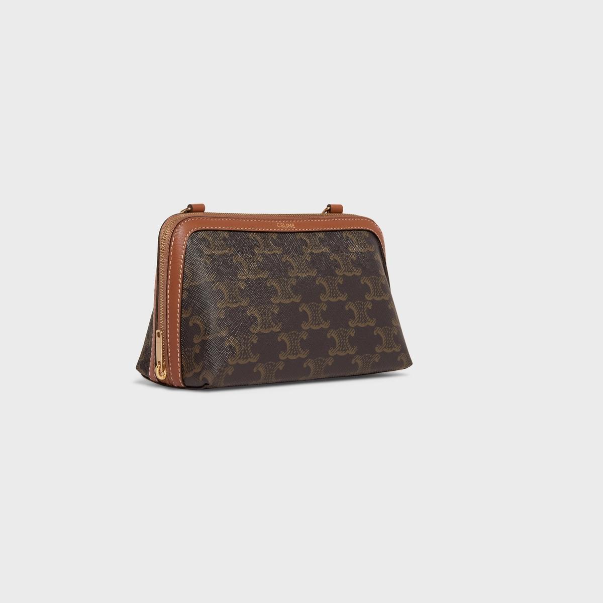 Pochette con Catena in Tela e Pelle di Agnello